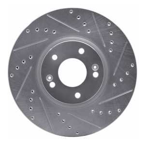 Hyundai Veracruz Brake Rotor (1) - Front Right - R1 Concepts - Drilled & Slotted - Silver - `07-`12